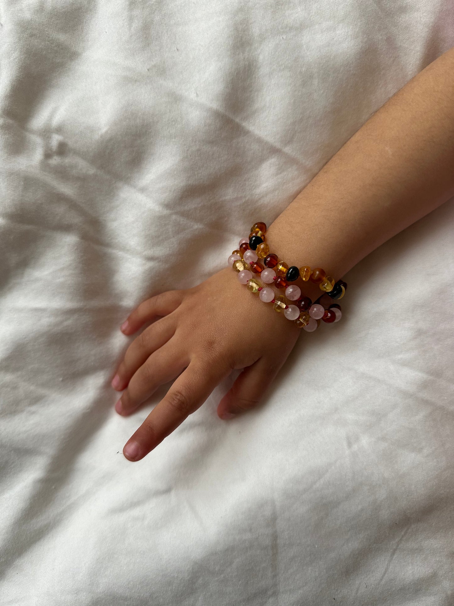 amber bracelet | baltic amber & rose quartz