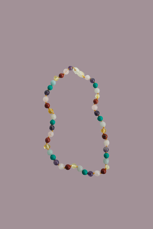 amber necklace | baltic amber & multicolor gemstone