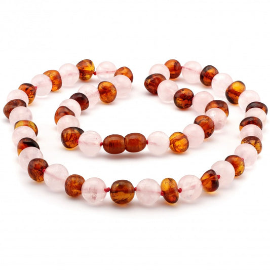amber necklace | baltic amber & rose quartz (45 cm)